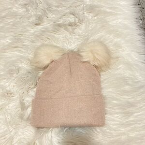 Cream Double Pom beanie